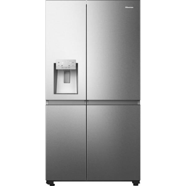 SIDE BY SIDE Hisense Frigorifero Side by Side Classe E capacita netta 632lt dispenser acqua e ghiaccio con serbatoio interno, altezza 1790mm, larghezza910mm, profondit_ 730mm colore Inox