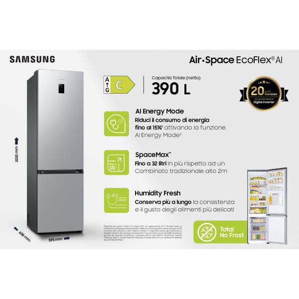 Samsung COMBINATO TNF ECO FLEX 390lt 203H SILVER INOX (NEL) C SAMSUNG SMRB38C672CSA