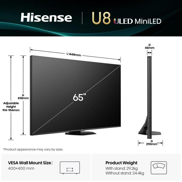 TV e Hotel TV Hisense 65 U8Q MINI LED 4K UHD SMART 165HZ 65U8Q