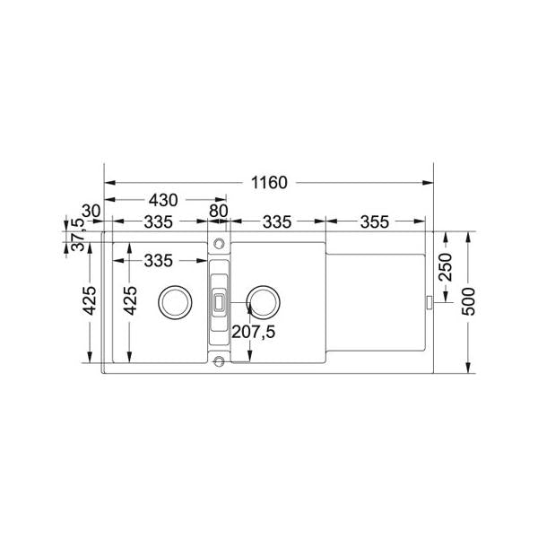 Franke &LAV.1160x500 2 V.+SCIVOLO NERO 114.0157.498 FRANKE FKMRG621BK