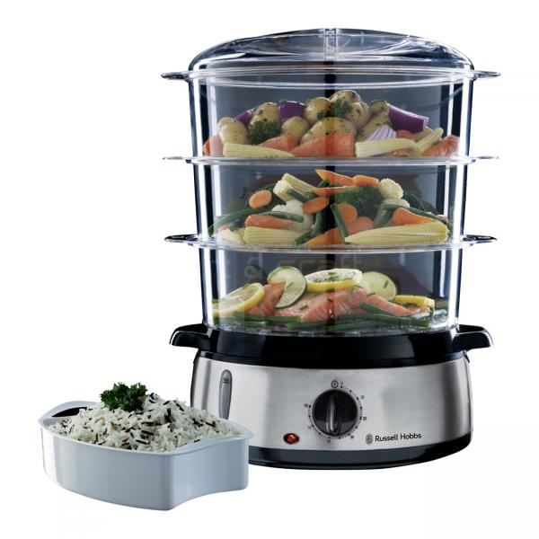 PREPARAZIONE CIBO Russell_b VAPORIERA MULTICOTTURA 9 L 800 W 3 VASCHETTE TIMER