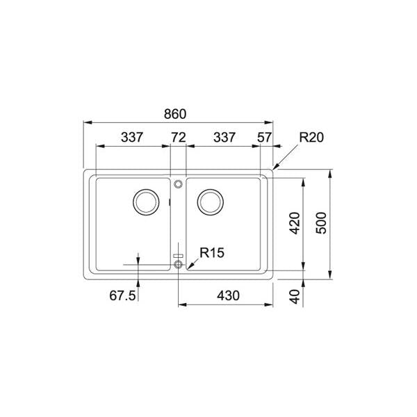 Franke &LAVELLO 860X500 2V NERO 9899985 FRANKE 114.0276.140 FKBFG620BK