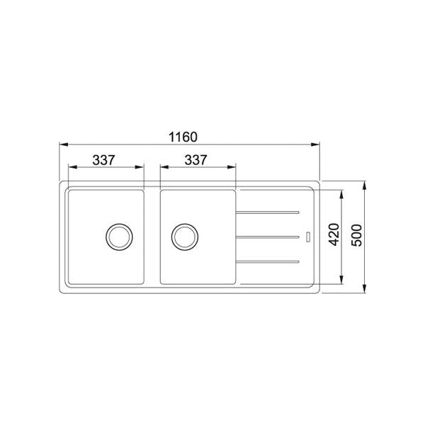 Franke &LAVELLO 1160X500 2V+SC BIANCO 9899995 114.0276.593 FRANKE FKBFG621WH