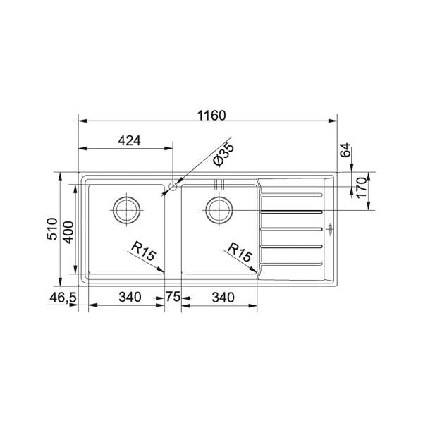 Franke LAV. NEPTUNE PLUS 1160X510 2V+SC SX +SCAT 85863367 FK 101.0068.381 FKNPX621SX