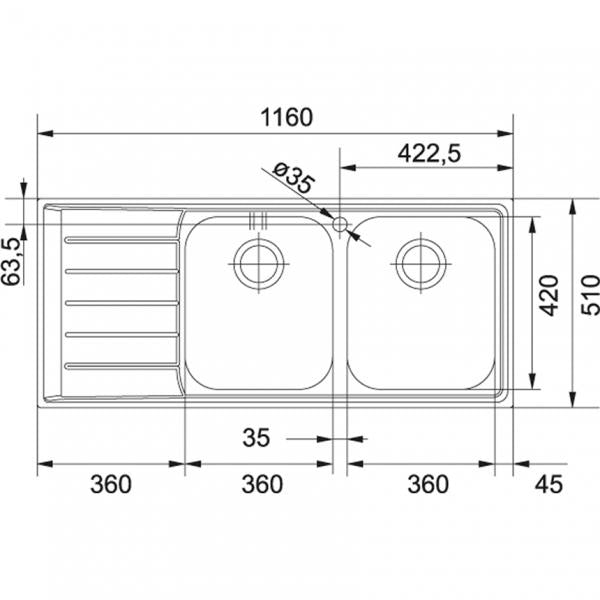 Franke &LAV NEPTUNE 1160X510 2V+SC SX + SCATOLA FRANKE 85859747 101.0040.736 FKNEX621SX