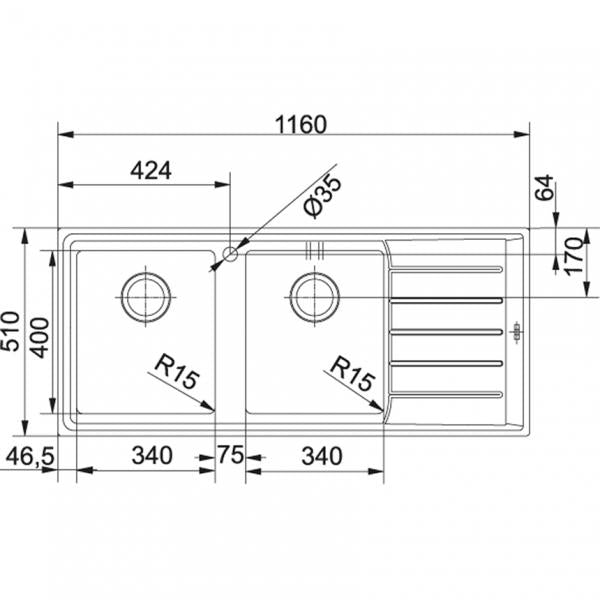 Franke LAV. NEPTUNE PLUS 1160X510 2V+SC DX +SCAT 85863362 FK 101.0068.377 FKNPX621DX