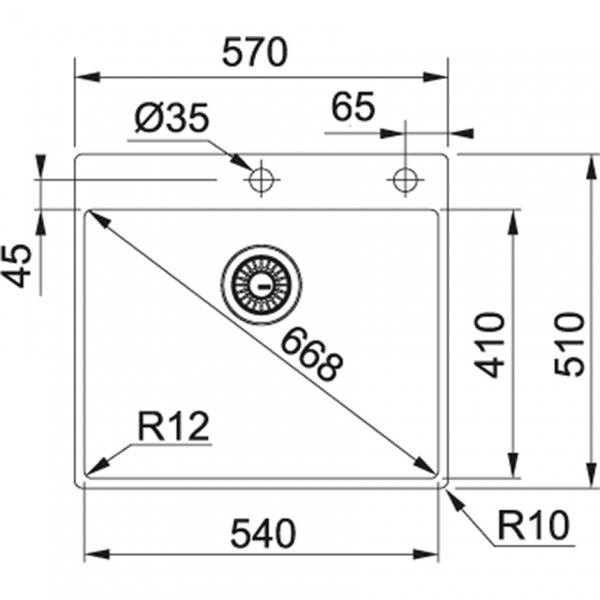 Franke &LAVELLO r 12 BOX INCASSO SEMIFILO-FILOTOP 8586984 FRANKE127.0369.295 FKBXX210-54TL