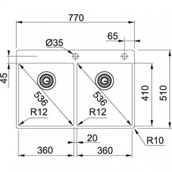 Franke &LAVELLO r 12 BOX INCASSO SEMIFILO-FILOTOP 8586988 FRANKE 127.0369.314 FKBXX22036-36TL