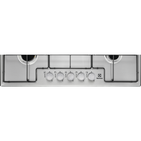 PIANI COTTURA Electrolux ELECTROLUX Piano Cottura EGS7534X a Gas da 75 cm 5 fuochi Bruciatori Fiamma Pura 1 bruciatore WOK Griglie speciali in estetica nera Accensione integrata nella manopola Sicurezza Sicurgas Estetica inox/manopole finitura inox