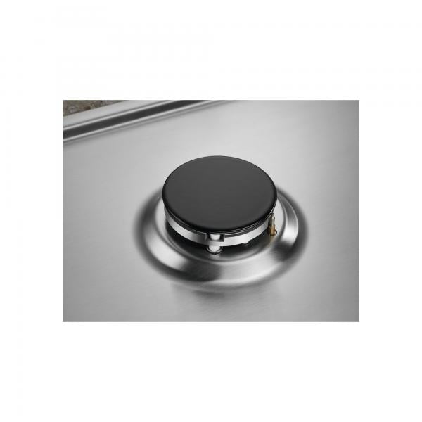 PIANI COTTURA Electrolux Piano cottura a gas RGG6242LOX 60cm Soft 4 fuochi Bruciatori Fiamma Pura Griglie spec. in estetica nera e coprispartifiamma smaltati neri Sicurezza Sicurgas, Estetica inox/manopole finitura inox