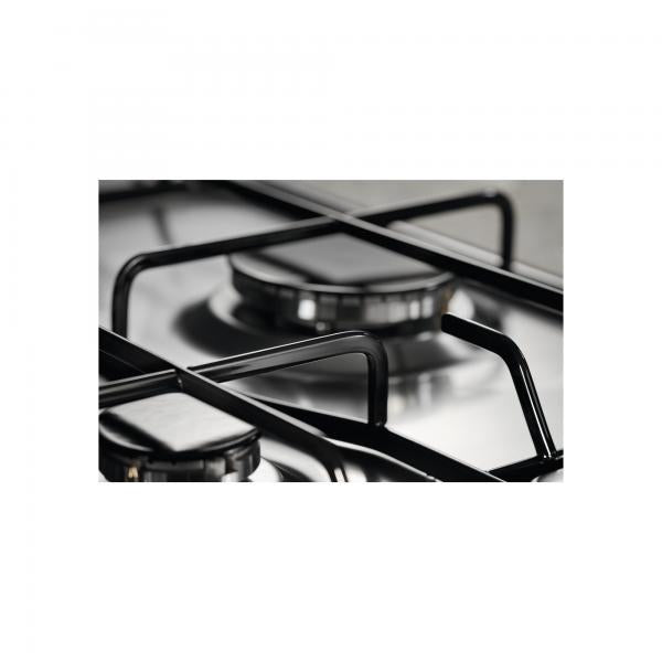 PIANI COTTURA Electrolux Piano cottura a gas RGG6242LOX 60cm Soft 4 fuochi Bruciatori Fiamma Pura Griglie spec. in estetica nera e coprispartifiamma smaltati neri Sicurezza Sicurgas, Estetica inox/manopole finitura inox