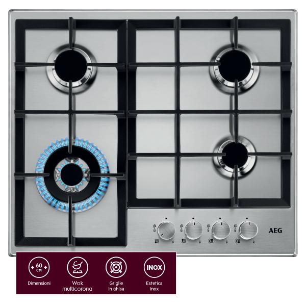Piani Cottura Aeg PIANO GAS HGB64400SM 60CM 4F INOX 949640849