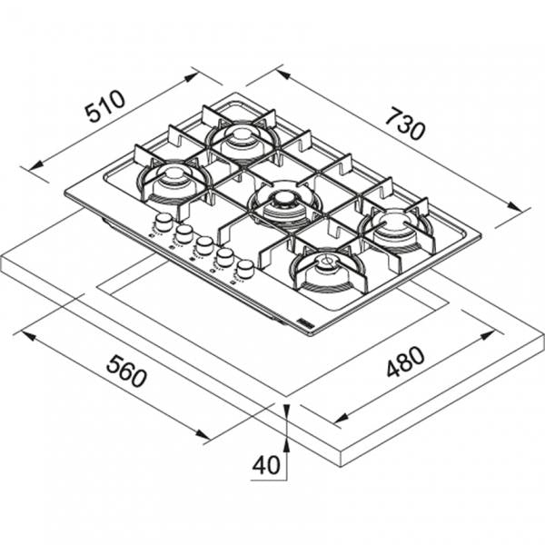 Franke & P.COTT. 75 MARIS 4GAS + DC INOX/GHISA 106.0554.320 FRANKE FKFHMA7554GDCXSC