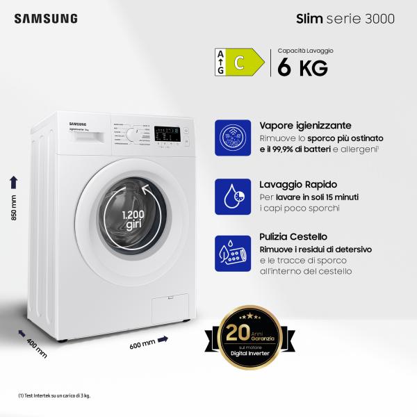 Samsung LAVATRICE 6 kg 1200 giri (NEL) C prof. 40 cm SAMSUNG SMWW60A3120WE