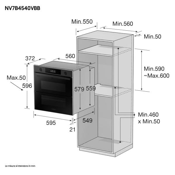 FORNI 60 CM DUAL COOK FLEX Samsung NV7B4540VBB/U5 Forno BI 76lt Classe A+
