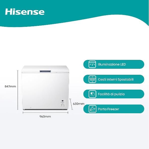 CONGELATORI Hisense Congelatore Orizzontale 248 LT Classe E Dimensioni (AxLxP) mm: 847x963x630 mm