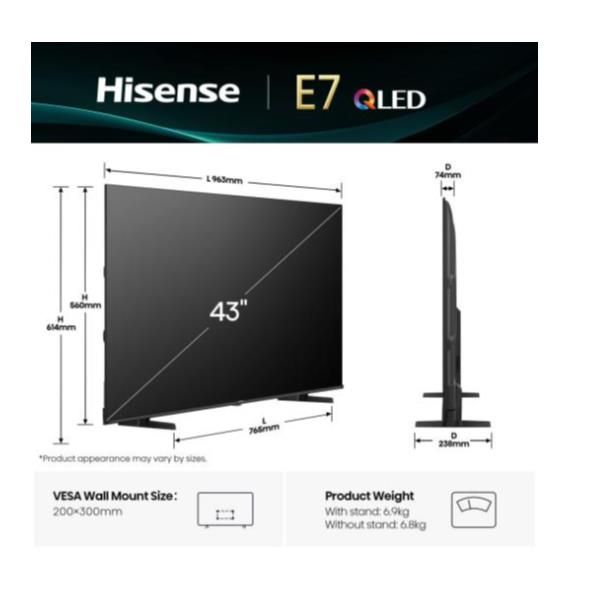 TV e Hotel TV Hisense 43 E79Q QLED 4K UHD SMART VIDAA U9 43E79Q
