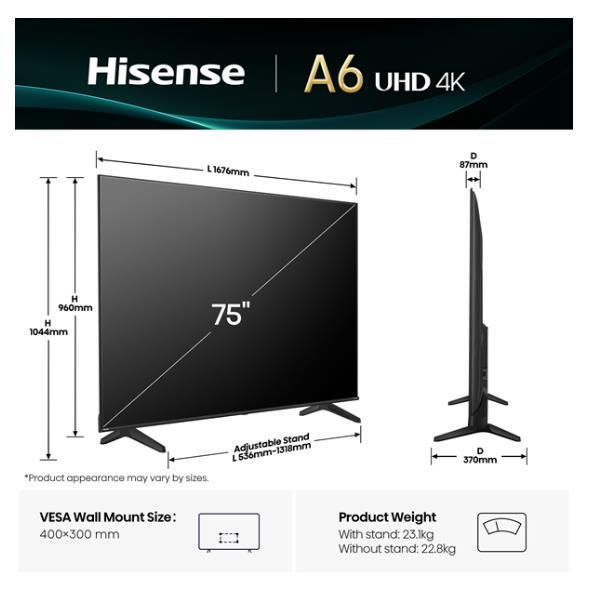 TV e Hotel TV Hisense 75 A69Q 4K UHD SMART VIDAA U9 75A69Q
