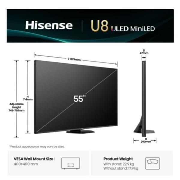 TV e Hotel TV Hisense 55 U8Q MINI LED 4K UHD SMART 165HZ 55U8Q