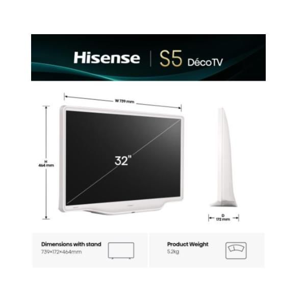 TV e Hotel TV Hisense 32 S5Q DECO BIANCO FHD QLED VIDAA 32S5Q