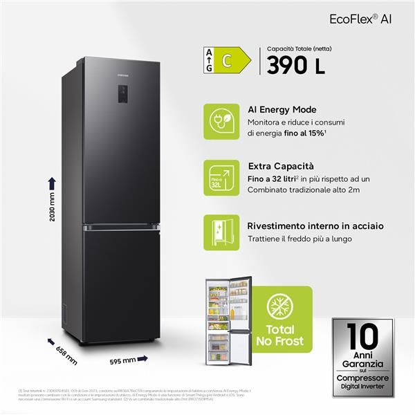 Frigoriferi Samsung 2M CLASSE C NERO RB38C776CB1/EF